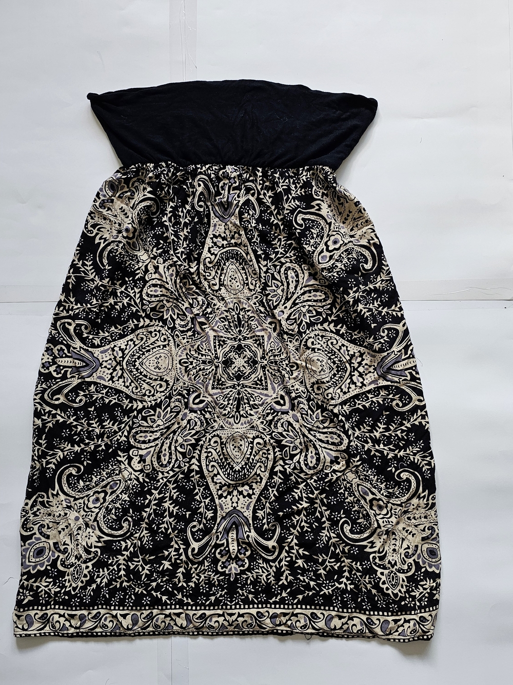 Angie Black and Cream Strapless Paisley Sundress